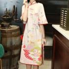 Traditional Chinese Elbow-sleeve Printed Midi Dress