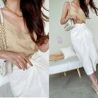 Spaghetti-strap Plain Top Beige - One Size