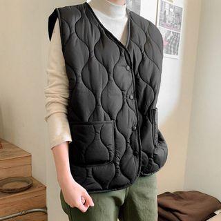 Plus Size V-neck Snap-button Padded Vest