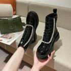 Lace-up Beaded Platform Short Boots