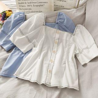 Square-neck Stitched Crop Blouse