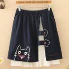 Cat Embroidery A-line Mini Skirt