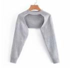 Long-sleeve Plain Cropped Sweater Gray - S