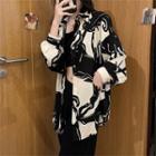 Loose-fit Print Long-sleeve Shirt Black & White - One Size