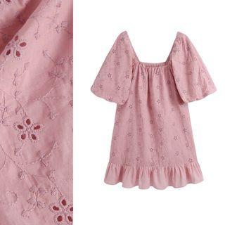 Short-sleeve Eyelet Mini Dress