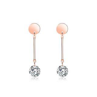 Fashion And Elegant Plated Rose Gold Geometric Round Tassel 316l Stainless Steel Earrings With Cubic Zircon Rose Gold - One Size