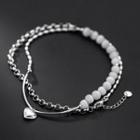 Heart Cat Eye Stone Layered Sterling Silver Bracelet Silver - One Size