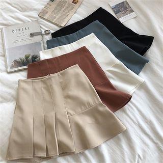 Plain Asymmetric High-waist Pleated Skirt
