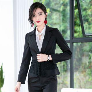 Paneled Blazer / Cropped Dress Pants / Mini Pencil Skirt / Set
