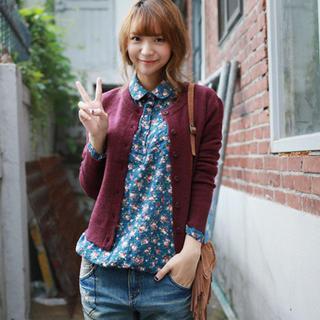 Round-neck Wool Blend Cardigan