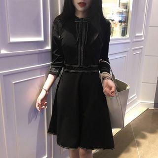 Long-sleeve Contrast Stitching Mini Dress