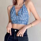 Halter-neck Floral Print Cropped Camisole Top