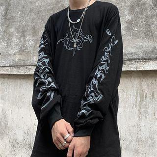 Printed Long-sleeve Round Neck T-shirt