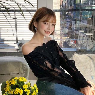 Off-shoulder Sheer Lace Blouse