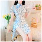 Set: Short-sleeve Floral Mini Dress + Shorts