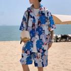 Set: Short-sleeve Print Shirt + Straight Leg Shorts