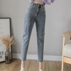 High Waist Washed Cropped Tapered Jeans