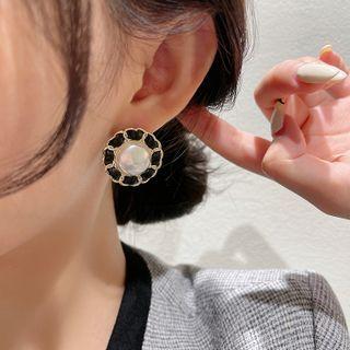 Faux Pearl Faux Leather / Faux Suede Earring