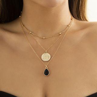 Set: Lettering Pendant / Droplet Pendant Alloy Necklace (various Designs)