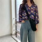 Flower Print Blouse Blue - One Size
