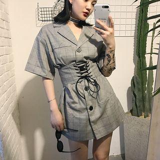 Short-sleeve V-neck Shirt Dress