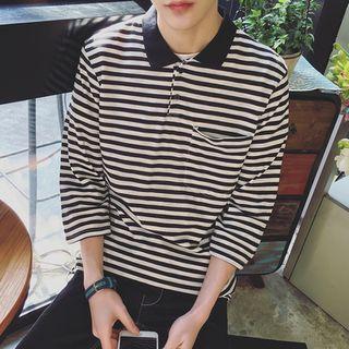 3/4-sleeve Striped Polo Shirt