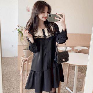 Lace Trim Ruffle Hem Shirtdress