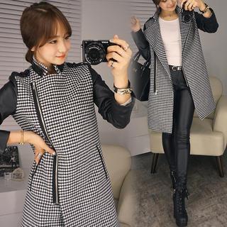 Faux-leather Sleeve Zip-up Jacket