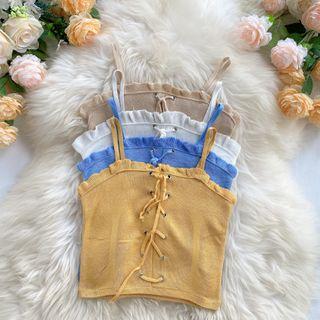 Lace-up Frilled Trim Knit Camisole