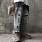 Lettering Ripped Wide Leg Jeans