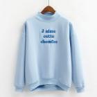 Lettering Embroidered Mock Neck Sweatshirt