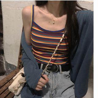 Spaghetti Strap Striped Top / Light Jacket