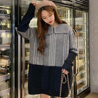 Two-tone Cable Knit Sweater Dress