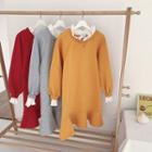 Mock Two-piece Color-block Ruffled-trim Long-sleeve Dress