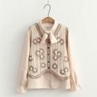 Set: Single-breasted Flower Vest + Bell-sleeve Corduroy Blouse