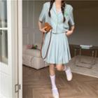 Elbow-sleeve Blazer / Pleated A-line Skirt