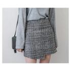 Asymmetric-hem Check Skirt