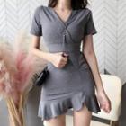Short-sleeve V-neck Minidress