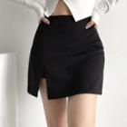 High-waist Plain Slit Mini Skirt