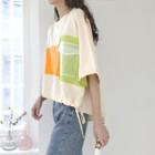 Lace Up Colour-block Short-sleeved Top / Split Dress