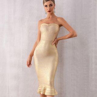 Strapless Frill Hem Bodycon Dress