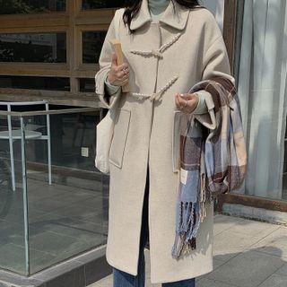 Long Sleeve Faux Pearl Toggle Plain Coat