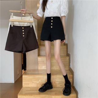 High-waist Half-button Dress Shorts