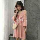 Elbow-sleeve Cold Shoulder Letter Dress