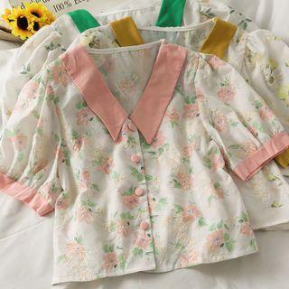 Contrasted Embroidered Loose Shirt