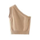 One Shoulder Knit Tank Top Sw100a - Khaki - One Size