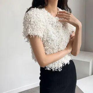 Short-sleeve Fluffy Open Cardigan