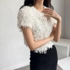 Short-sleeve Fluffy Open Cardigan