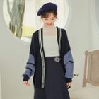 Contrast Sleeve Striped Cardigan Sapphire Blue - One Size