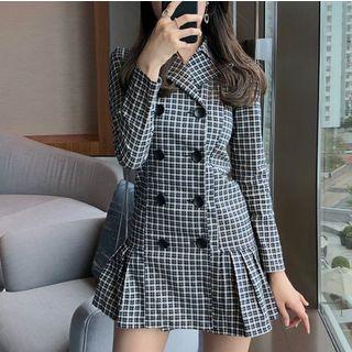 Double-breasted Plaid Mini Coatdress Dress - Plaid - One Size